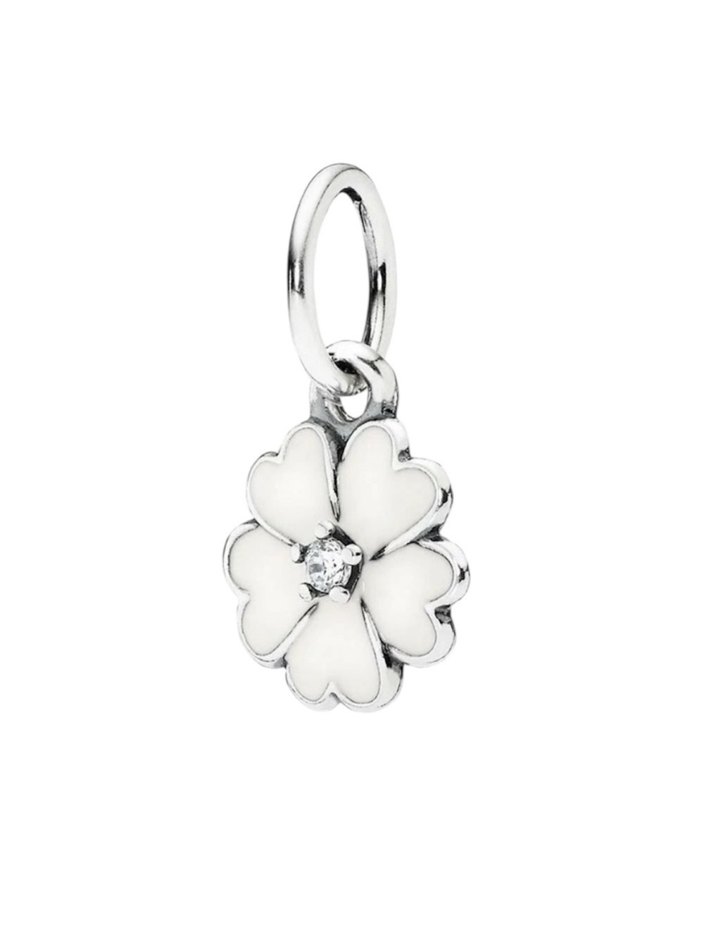 Pandora Silver White Primrose Enamel Flower Charm w Crystal